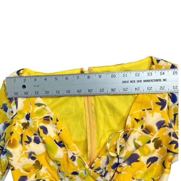 Ieena Mac Duggal Dress Womens 2 Yellow Floral  Mini Bell Sleeves Flowy Dainty - Picture 6 of 12